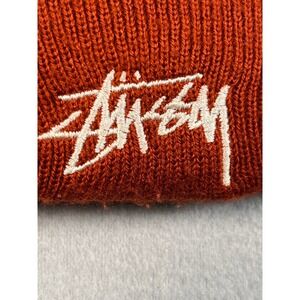 Stussy Beanie Red Knit Logo Embroidered Made in USA Winter Hat